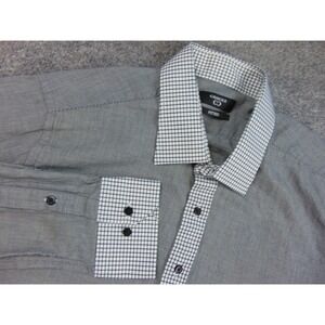 Camicia Dress Shirt Mens 17.5x34 Fitted Gray Check Contrast Collar Long Sleeve